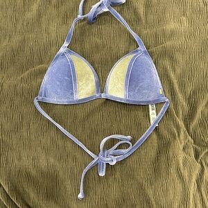 PINK Victoria's Secret Blue and Green Velvet Triangle Bikini Top